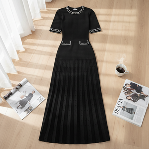 Abiti da Donna all'Ingrosso di Alta Qualità, <span class=keywords><strong>Vestito</strong></span> <span class=keywords><strong>Corto</strong></span> con Perline, <span class=keywords><strong>Maniche</strong></span> Corte, Lavorato a Maglia, Elegante, Aderente, Plissettato, <span class=keywords><strong>Nero</strong></span> - Product Image 4
