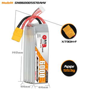 Batterie Lipo GNB 2S 3S 4S 5S 6S 8S HV 6000mAh 70C 140C adaptée aux drones FPV à aile fixe, accessoires de batterie <span class=keywords><strong>XT60</strong></span> <span class=keywords><strong>XT90</strong></span> - Product Image 4