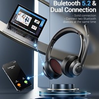 Casque sans fil JIAMQISHI 5.0, casque de centre d'appels à réduction de bruit ENC, casque d'ordinateur supra-auriculaire