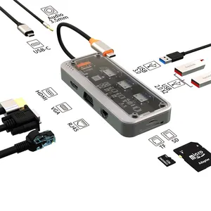 USB C Hub 10 en 1 Tipo-C a PD HD-MI USB3.0 USB2.0 * 2 SD TF RJ45 VGA AUDIO3.5mm audio