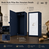 Boîte à vin magnétique rigide haut de gamme avec finition mate, logo en feuille d'or, toucher doux et insert pour bouteille