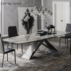 <span class=keywords><strong>Table</strong></span> de maison moderne de luxe a Manger Complet dessus en marbre Ensemble de <span class=keywords><strong>table</strong></span> à manger italienne en acier inoxydable pour salle à manger - Product Image 1