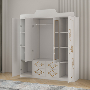 <span class=keywords><strong>Armadio</strong></span> Bianco per Camera da Letto a <span class=keywords><strong>Quattro</strong></span> <span class=keywords><strong>Ante</strong></span> <span class=keywords><strong>con</strong></span> <span class=keywords><strong>Specchio</strong></span>, Guardaroba in Legno di Alta Qualità di Grandi Dimensioni - Product Image 4