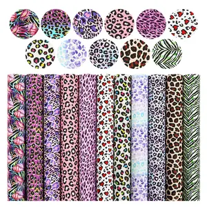 0.7mm Leopard Printing Faux Leather Vinyl Rolls Lychee Pvc Synthetic Leather For DIY Hair Bow Crafts Decoration