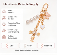 Porte-clés personnalisé en forme de cœur papillon avec perles superposées, plaqué or rose, charme en strass, cadeau de luxe pour femmes et filles
