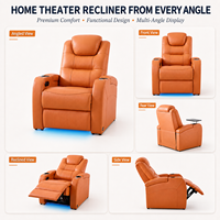 Fauteuil de cinéma maison moderne haut de gamme personnalisable en cuir véritable avec mémoire, électrique, extensible, cadre en bois, inclinable intelligent, USB, bleu