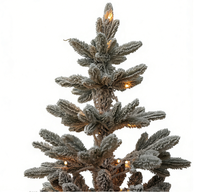 Sapin de Noël artificiel floqué, pré-éclairé avec lumières LED blanc chaud, en PE, avec base en tronc d'arbre pour décoration intérieure.