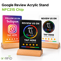 En stock – Support de table en acrylique 10x15cm pour avis Google, carte NFC215 Google Review Instagram avec base en bois pour entreprises