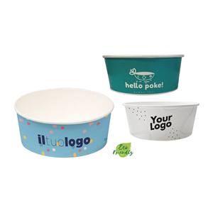 Bols en papier écologiques Hello Poke 12 oz pour servir les aliments avec logo personnalisé - Product Image 1