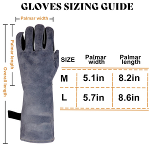 Gants en cuir noirs résistants à la chaleur extrême de 16 pouces pour barbecue, feu de cheminée, camping et extérieur, en aluminium - Product Image 4