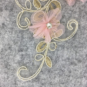 Aplique Floral Elegante 3D em <span class=keywords><strong>Chiffon</strong></span> com Renda, Strass e Miçangas para Decoração de Vestido de Noiva - Acessórios de Bordado Personalizados - Product Image 5