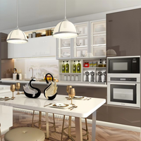 Set Dapur Modular Mewah Modern Gaya Italia dengan Finishing Lacquer High Gloss, Kabinet Dapur Tanpa Gagang, dan Meja Pulau Waterfall