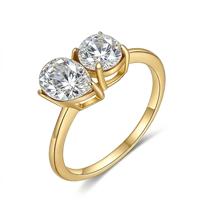 Bague Toi et Moi en Moissanite à deux pierres, en Argent 925 plaqué Or Blanc, taille Poire et Ronde, pour Mariage, Fiançailles ou Promesse, Cadeau pour Femme