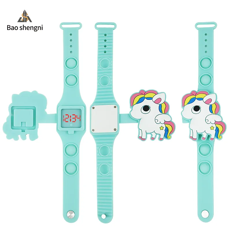 Jam tangan Led Digital silikon modis jam tangan mainan kartun Unicorn jam tangan olahraga hadiah Analog untuk anak-anak
