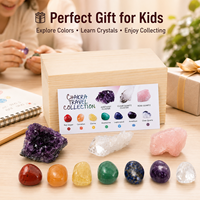 Coffret Cadeau de Cristaux 7 Chakras en Améthyste Naturelle avec Boîte en Bois – Spécimen Minéral pour Enfants