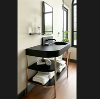 Lavabo en céramique avec structure métallique sur mesure, finition plaqué or, meuble-lavabo lourd, console de salle de bain avec pieds en métal