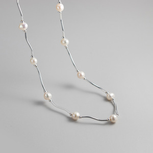 Collier en argent S925 avec perle synthétique de luxe léger, tempérament simple, accessoire pour femmes Y00601 - Product Image 1