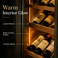 Armoire à vin moderne vintage personnalisée avec cadre en acier inoxydable, porte vitrée, intérieur LED chaud, rangement autoportant pour la maison