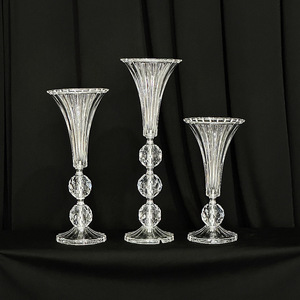 Vintage Fluted Tall Acrylic Vase Footed Design Living Room Window Cafe Tabletop <b>Flower</b> <b>Display</b> Ornament - Product Image 1