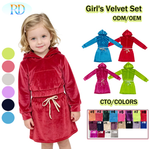 Ensemble décontracté 2 pièces en <span class=keywords><strong>velours</strong></span> pour bébé fille : sweat à capuche à manches longues et <span class=keywords><strong>jupe</strong></span> courte – Tenue douce pour tout-petite – Vêtements pour enfants en gros (boutique) - Product Image 1