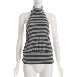 Blusa de Moda Coreana con Rayas Simples, Espalda Descubierta, Cuello Alto, Estilo Vintage Y2K, Holgada y Relajada para Mujer - Product Image 6