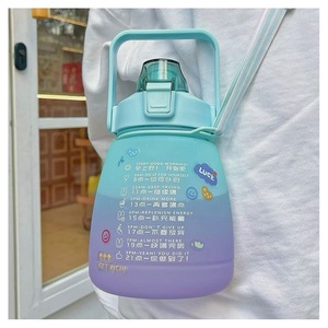 ขวดน้ำพลาสติก PET สีไล่ระดับ พร้อมหลอดดูด มีตัวบอกเวลา สร้างแรงบันดาลใจ เหมาะสำหรับกีฬากลางแจ้ง เด็กๆ ใช้ได้ ทนความร้อน - Product Image 5