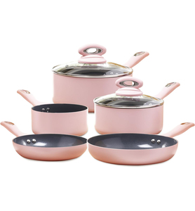 Wholesale <strong>Kitchenware</strong> <strong>Pink</strong> Aluminum Non-Stick Induction Compatible Multi-Piece <strong>Cookware</strong> Sets Multi-Layer Base Coating Glass Lid - Product Image 2