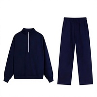 Ensemble de survêtement décontracté pour homme avec col montant et demi-zip, sweat-shirt ample et pantalon de jogging, tenue deux pièces automne-printemps