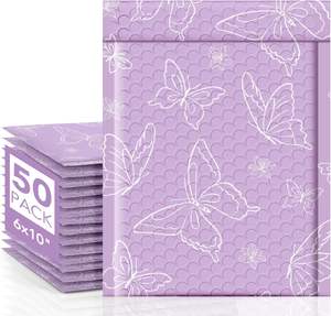 Bolsa de <span class=keywords><strong>Correo</strong></span> con Burbujas con Estampado de Mariposas, Color Morado, Resistente a Impactos y al Agua, Bolsa de Embalaje para Logística de Comercio Electrónico - Product Image 1