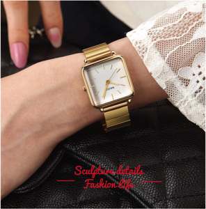 Elegante lujo mujer relojes de cuarzo Simple cuadrado plata oro Acero inoxidable Correa cuero aleación cristal moda mujer - Product Image 5