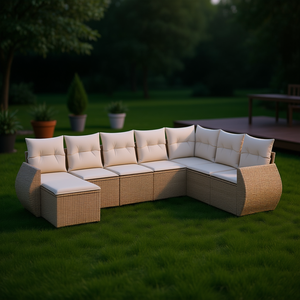 Ensemble de canapés de jardin modulaires en rotin PE beige, mobilier d'extérieur au design contemporain, coussins en mousse haute densité - Product Image 2
