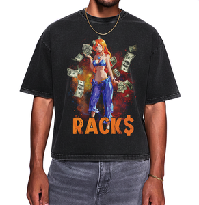 T-shirt streetwear pour homme de haute qualité, imprimé personnalisé avec logo, personnage d'<span class=keywords><strong>anime</strong></span>, imprimé lourd, épaules tombantes, délavage acide - Product Image 1