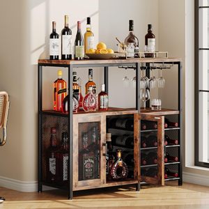 SENYU Meuble de rangement vintage rustique en bois brun et fer pour la maison et le restaurant, comptoir de bar en panneaux de fibroplaque, armoire à vin - Product Image 1