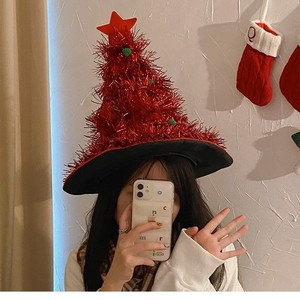 Christmas Tree Hat Red Green Fleece Party Prop Unisex Festive Costume Accessory - Product Image 3