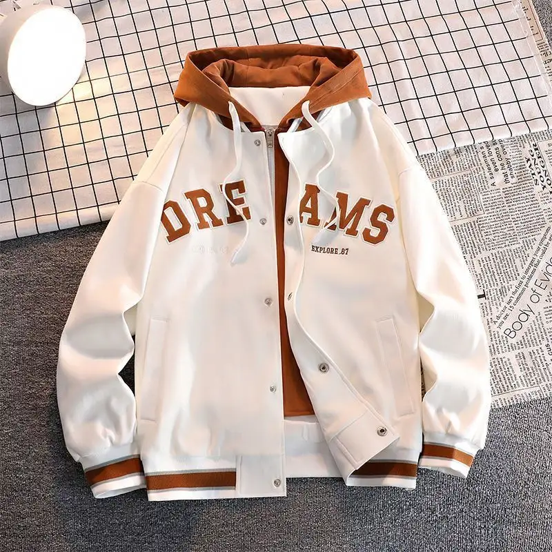 Men's Street wear Fashion Baseball Hip Hop Jacket Hooded Solid Coat Autumn Spring Unisex Jackets Oversize Jacket