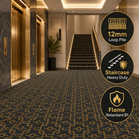 Moquette murale sur mesure en nylon bouclé 12 mm pour hall d'hôtel, ascenseur et escalier
