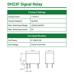Relais de signal ultra-miniature DH23F-1CS-DC3V <span class=keywords><strong>23F</strong></span> CQC TUV RoHS 1A 2A PCB pour appareils électroménagers, équipements de télécommunication, compteur de puissance - Product Image 2