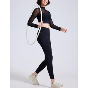 FOXA Yoga Crop <b>Top</b> Long Sleeve <b>Mock</b> <b>Neck</b> Sheer Layer Built In Bra Padded Women Workout Gym Shirt - Product Image 5