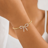 Pulsera de Cuentas Go2boho con Dije de Lazo Blanco, Chapado en Oro de 18K, Ajustable, Joyería de Moda para Regalo