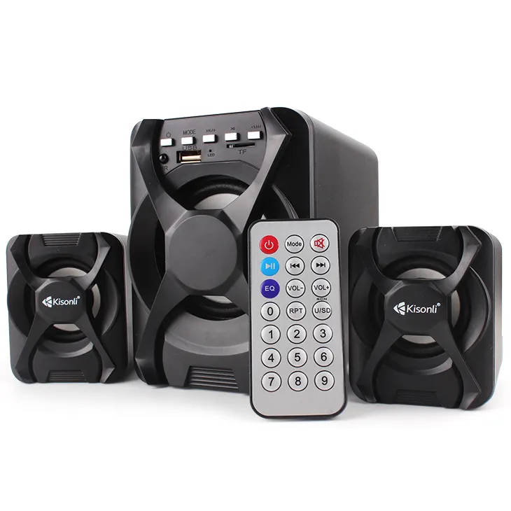 Caixa de som kisonli factory woofer, 2.1 com controle remoto usb fm