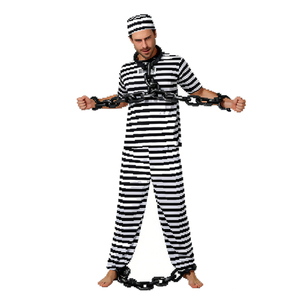 Conjunto de Disfraz de Prisionero Adulto, Atuendo de <span class=keywords><strong>Recluso</strong></span> a Rayas para Halloween, Cosplay, Fiesta Temática - Product Image 1