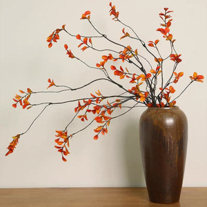 กิ่งใบเมเปิ้ลประดิษฐ์สามแฉก ตกแต่งแจกันดอกไม้ สีเขียวส้ม ลวดเหล็ก สำหรับตกแต่งโรงแรม งานแต่งงาน - Product Image 2