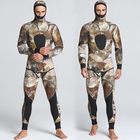 Combinaison de plongée 2 pièces en néoprène 5 mm, imperméable et respirante, pour la pêche au harpon, motif imprimé, manches longues, col montant, résistante au froid et aux UV