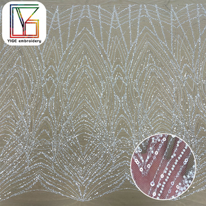 <span class=keywords><strong>Tulle</strong></span> francese <span class=keywords><strong>ricamato</strong></span> <span class=keywords><strong>bianco</strong></span> tessuto di pizzo da sposa con perline e paillettes per abito da sposa - Product Image 1