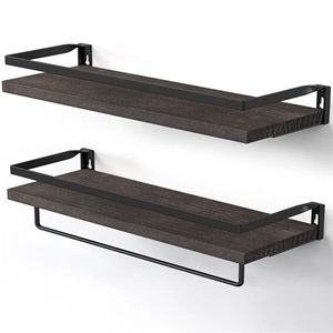 Estante de Baño Moderno DB de 2 Niveles, Montado en la Pared, de Aleación de Aluminio y Acero Inoxidable con Toallero, Color Marrón Oscuro - Product Image 3