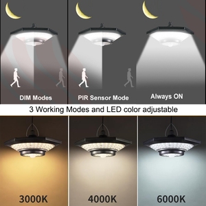 Plafonnier solaire 288 LED, lampe suspendue intérieure/extérieure, double couleur, étanche IP65, télécommande, éclairage solaire pour hangar, maison - Product Image 3