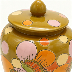 Qianrui QR012A-2 vẽ tay đầy màu sắc hoa Polka Dot Nâu gốm Jar-bền nghệ thuật trang trí tưởng niệm container (3 năm - Product Image 4