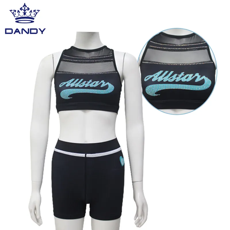 Custom cheerleading uniform rhinestones crop top all star kids practice wear