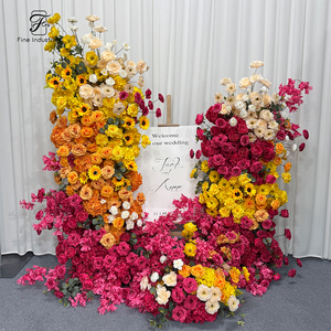 Arrangement floral artificiel dégradé, <span class=keywords><strong>colonne</strong></span> de roses jaunes, oranges et roses, idéal <span class=keywords><strong>pour</strong></span> la décoration de mariage - Product Image 1