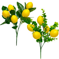 Hoogrealistische kunstmatige citroentakken, citroenfruit, Scandinavische bloemen, groene planten, huisdecoratie, kunststof, hoogwaardig.